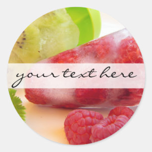 Pegatina Redonda foto fresca de kiwi frambuesa frugal helado lollip