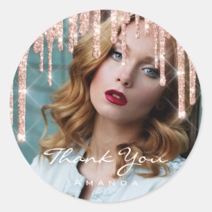 Pegatina Redonda Foto Gracias Nombre Rosa 16 Purpurina