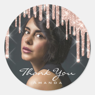 Pegatina Redonda Foto Gracias Nombre Rosa del Partido Cumpleaños Pu