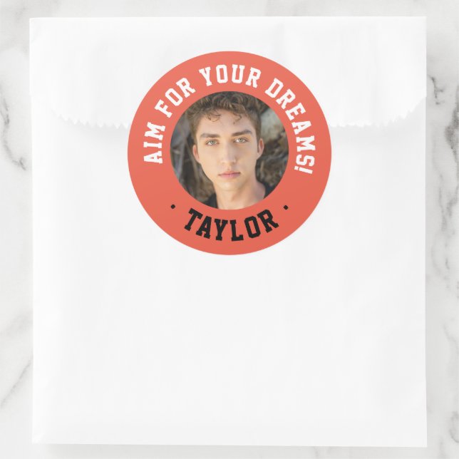 Pegatina Redonda Foto Inspiradora De Deporte Blanco Y Rojo (Bolso)