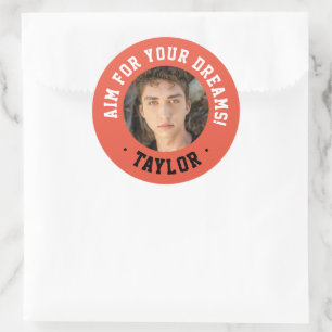 Pegatina Redonda Foto Inspiradora De Deporte Blanco Y Rojo