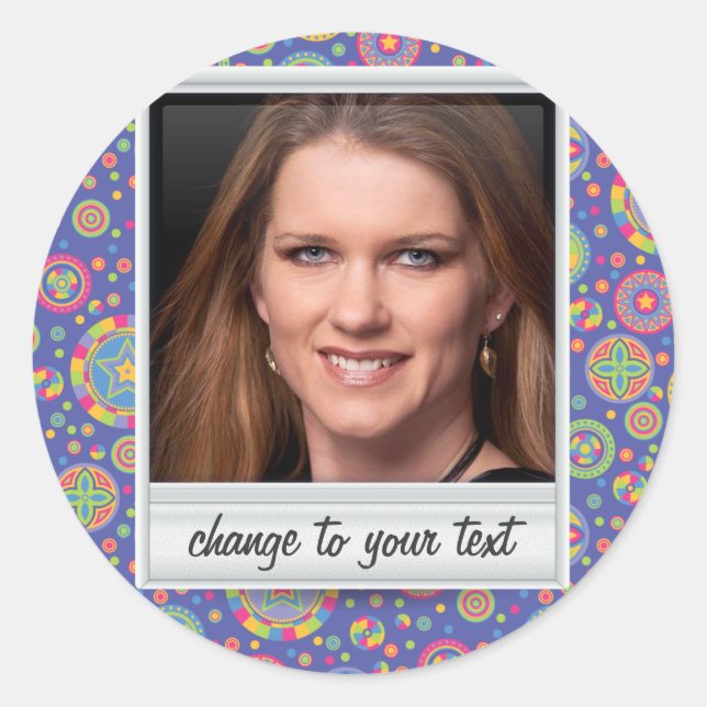 Pegatina Redonda Foto instantánea - fotomarco con patrón (Anverso)