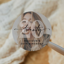 Pegatina Redonda Foto minimalista de la fiesta de cumpleaños número