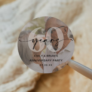 Pegatina Redonda Foto minimalista del 60° aniversario del Boda