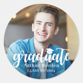 Pegatina Redonda Foto moderna de graduación de escritura blanca