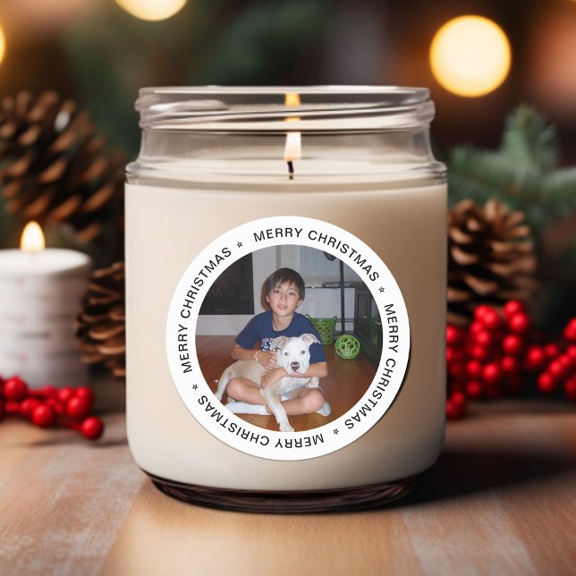 Pegatina Redonda Foto moderna de navidad de merry (Modern Merry Christmas Photo Classic Round Sticker)