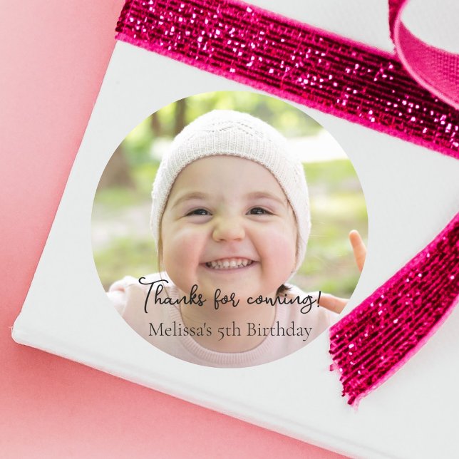 Pegatina Redonda Foto Niños Fiesta de cumpleaños Gracias (Photo Kids Birthday Party Thank you Classic Round Sticker)