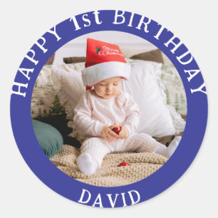 Pegatina Redonda Foto, Nombre Y Edad Personalizados Clásico De Cump