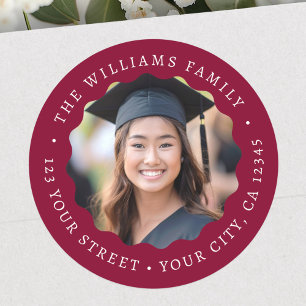Pegatina Redonda Foto ondulada dirección de retorno de graduación r