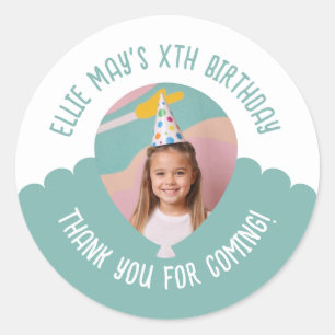Pegatina Redonda Foto personalizada a cualquier edad Gracias Cumple