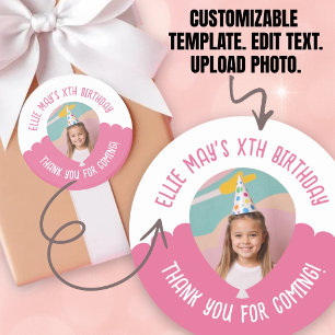 Pegatina Redonda Foto personalizada Cumpleaños Gracias Globo de cua