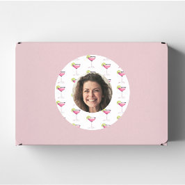 Pegatina Redonda Foto personalizada de la cara y cóctel | Rosa pers
