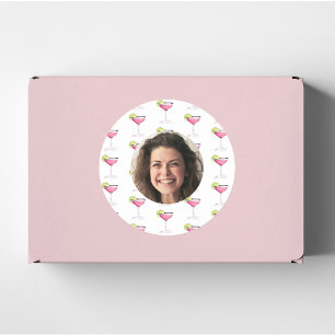 Pegatina Redonda Foto personalizada de la cara y cóctel   Rosa pers