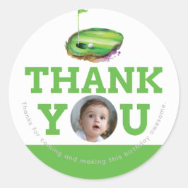 Pegatina Redonda Foto personalizada del primer cumpleaños del golf