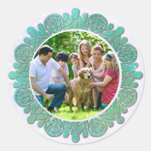 Pegatina Redonda Foto personalizada familiar con elegante mandala t
