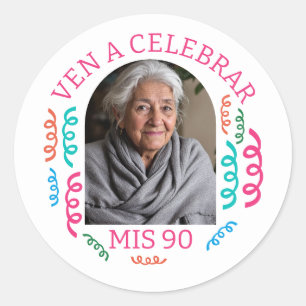 Pegatina Redonda Foto Personalizada Fiesta de 90 años