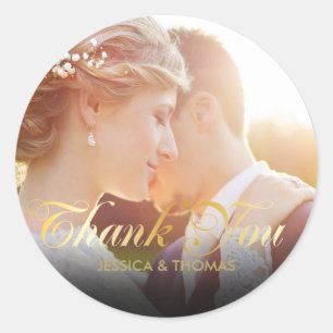 Pegatina Redonda Foto Personalizada Gold Script Gracias
