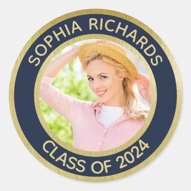 Pegatina Redonda Foto Personalizada Graduado 2024   (Anverso)