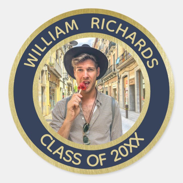Pegatina Redonda Foto Personalizada Graduado 2025   (Anverso)