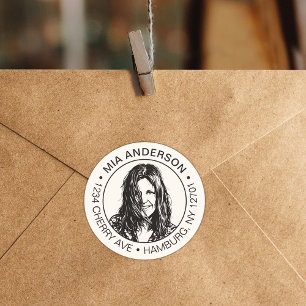 Pegatina Redonda Foto personalizada, nombre y dirección de devoluci