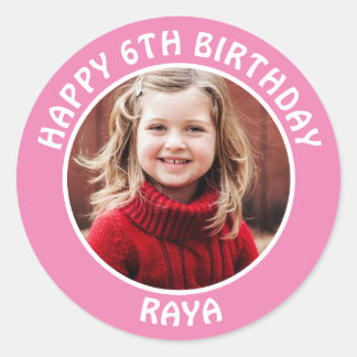 Pegatina Redonda Foto Personalizada, Nombre y Edad Cumpleaños