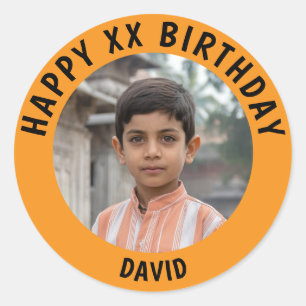 Pegatina Redonda Foto personalizada, nombre y edad de cumpleaños