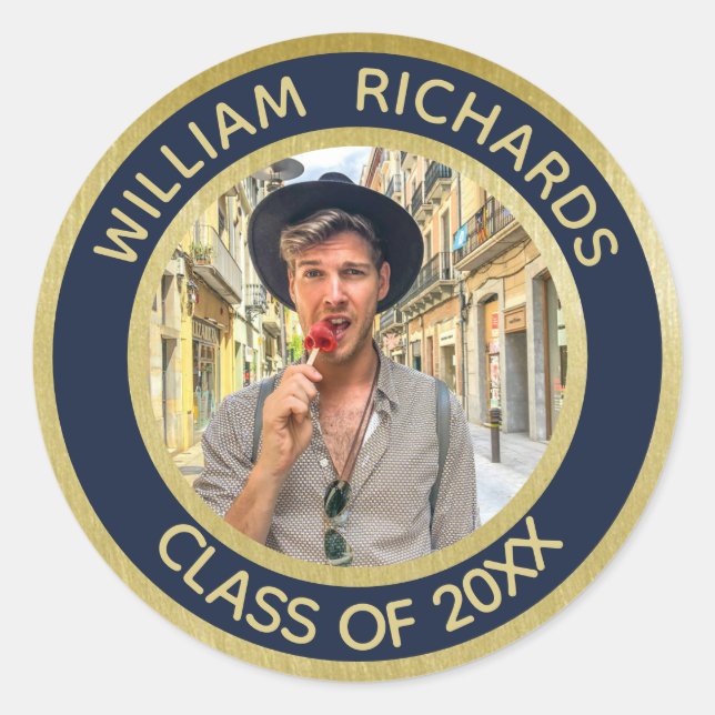 Pegatina Redonda Foto personalizada para graduados 2025 (Anverso)