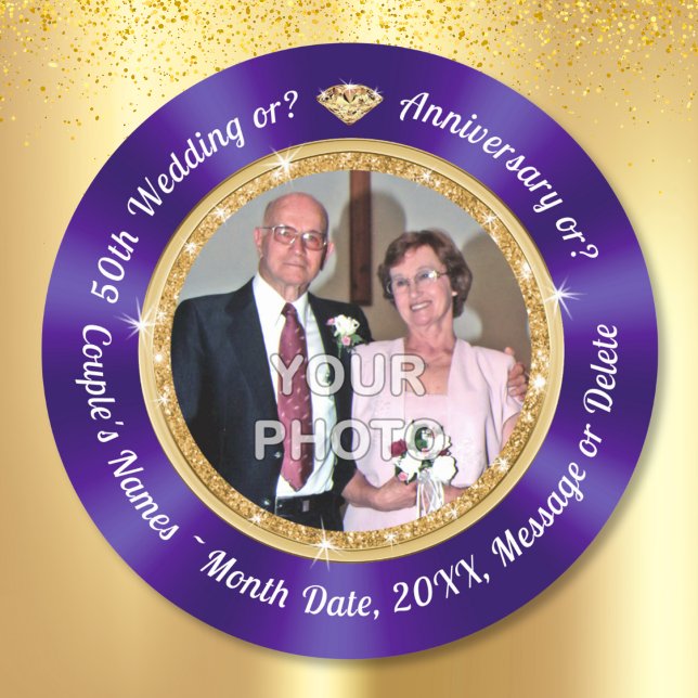 Pegatina Redonda Foto personalizada, Pegatinas de 50 años (50th Anniversary Envelope Stickers. Golden wedding anniversary party supplies. Photo Stickers. )