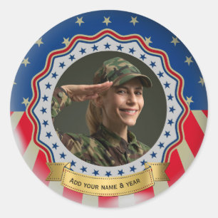Pegatina Redonda Foto personalizada USA Militar - Día del Veterano