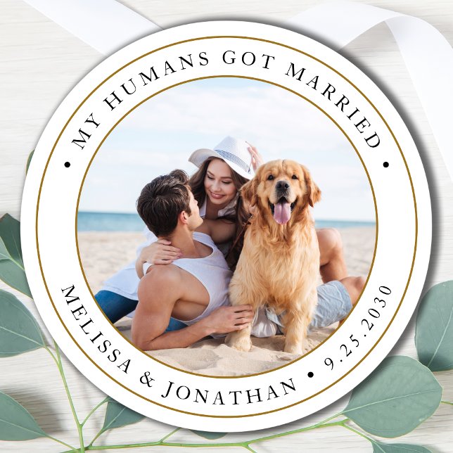Pegatina Redonda Foto personalizada y moderna con un Boda casado (Subido por el creador)