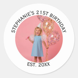 Pegatina Redonda Foto personalizado 21.º 30.º 40.º Fiesta de cumple