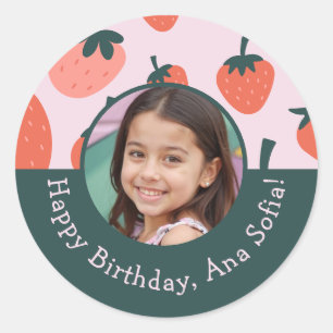 Pegatina Redonda Foto personalizado Berry Sweet Strawberry Birthday