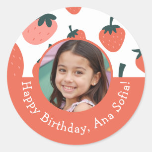 Pegatina Redonda Foto personalizado Berry Sweet Strawberry Birthday