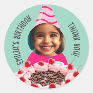 Pegatina Redonda Foto personalizado Cumpleaños Gracias Gorra Fiesta