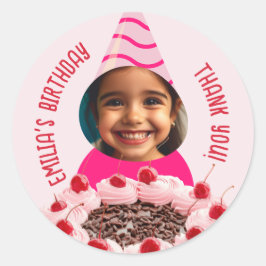 Pegatina Redonda Foto personalizado Cumpleaños Gracias Gorra Fiesta