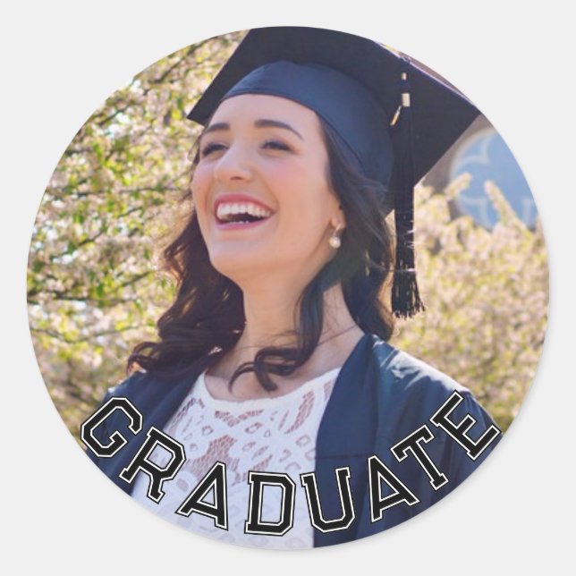Pegatina Redonda Foto personalizado de la mesa del partido de gradu (Anverso)