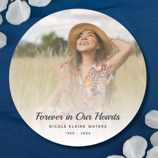 Pegatina Redonda Foto personalizado de muerte en funeral conmemorat