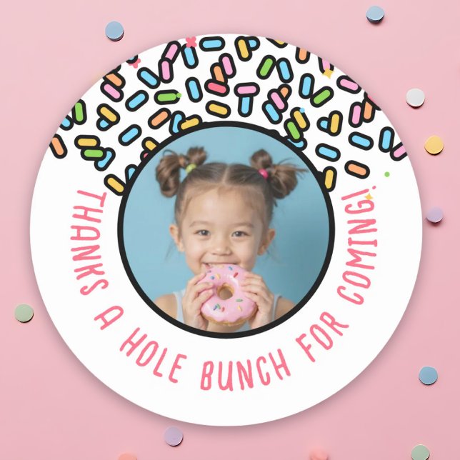 Pegatina Redonda Foto personalizado Donut Sprinkles Gracias A Hole  (Custom Photo Donut Sprinkles Thanks A Hole Bunch Classic Round Sticker)