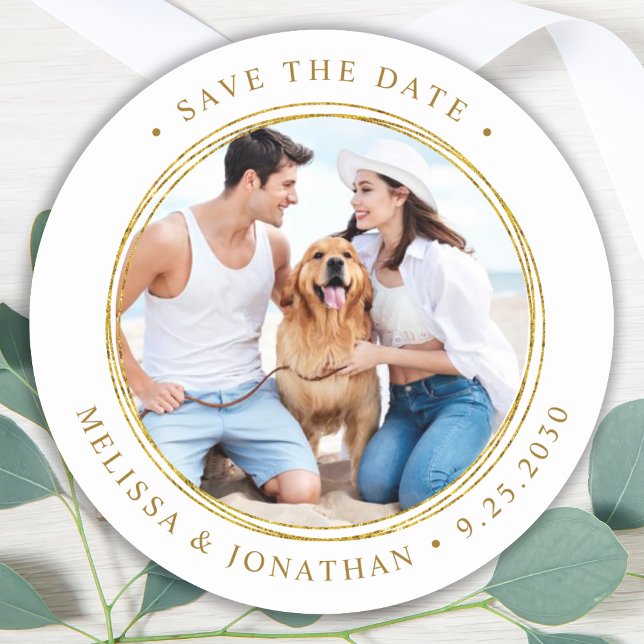 Pegatina Redonda Foto personalizado Elegant Gold Wedding Save The D (Subido por el creador)