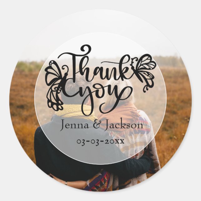 Pegatina Redonda Foto personalizado Gracias Boda (Anverso)