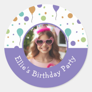Pegatina Redonda Foto personalizado Nombre Fiesta de cumpleaños de 