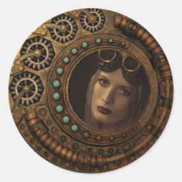 Pegatina Redonda Foto personalizado Steampunk Clock Time Gears Meta