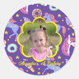 Pegatina Redonda Foto Personalizado, Unicornios, Donuts y Helados