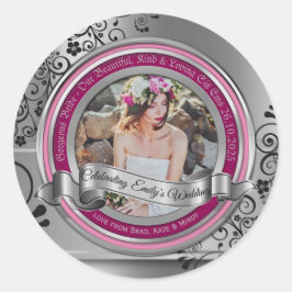 Pegatina Redonda Foto Plata Flourier Black Elegante Banner Magenta