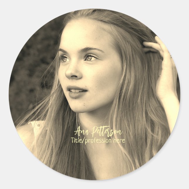 Pegatina Redonda foto profesional sitio web QR email social moderno (Anverso)