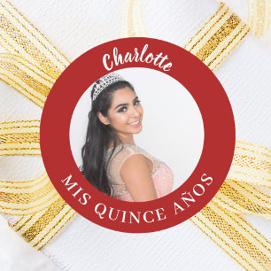 Pegatina Redonda Foto roja favorece Quinceanera Mis Quince Años
