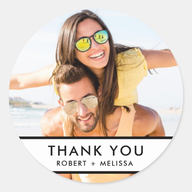 Pegatina Redonda Foto simple Boda Gracias (Anverso)