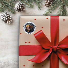 Pegatina Redonda Foto simple de Navidades de copos de nieve azules