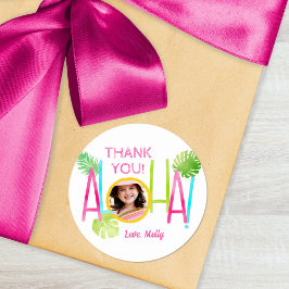 Pegatina Redonda Foto tropical de cumpleaños de Aloha Luau