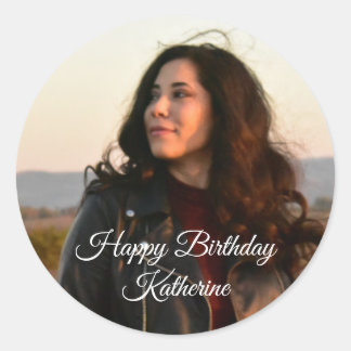 Pegatina Redonda Foto y/o nombre/mensaje de monograma personalizado